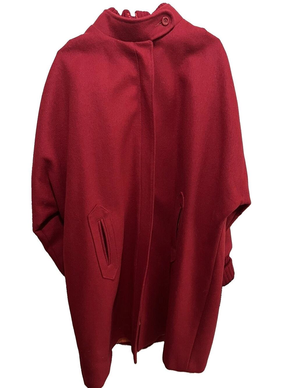 Vintage Casa De Lana Womens Size 18 Red Wool Cape Coat Full Zip Uruguay